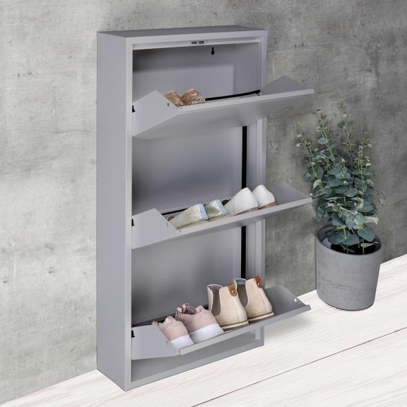 Schuhschrank mit 3 Kippfächern, silbergrau