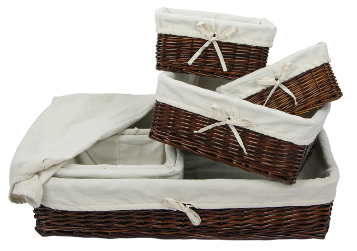 Weidenkorb-Set 7 tlg, in rechteckiger