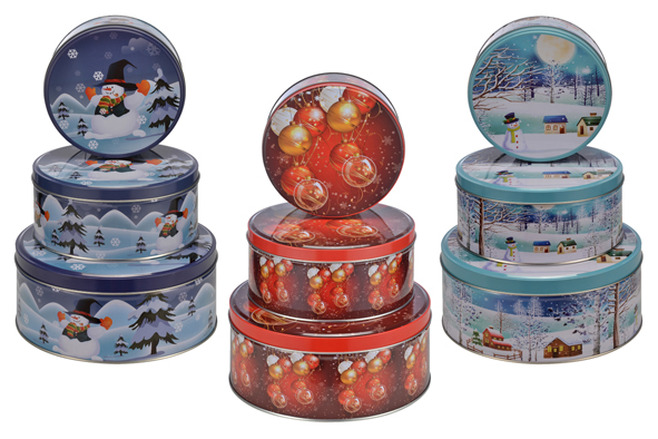 Weihnachts-Keksdosen-Set 3-tlg., rund