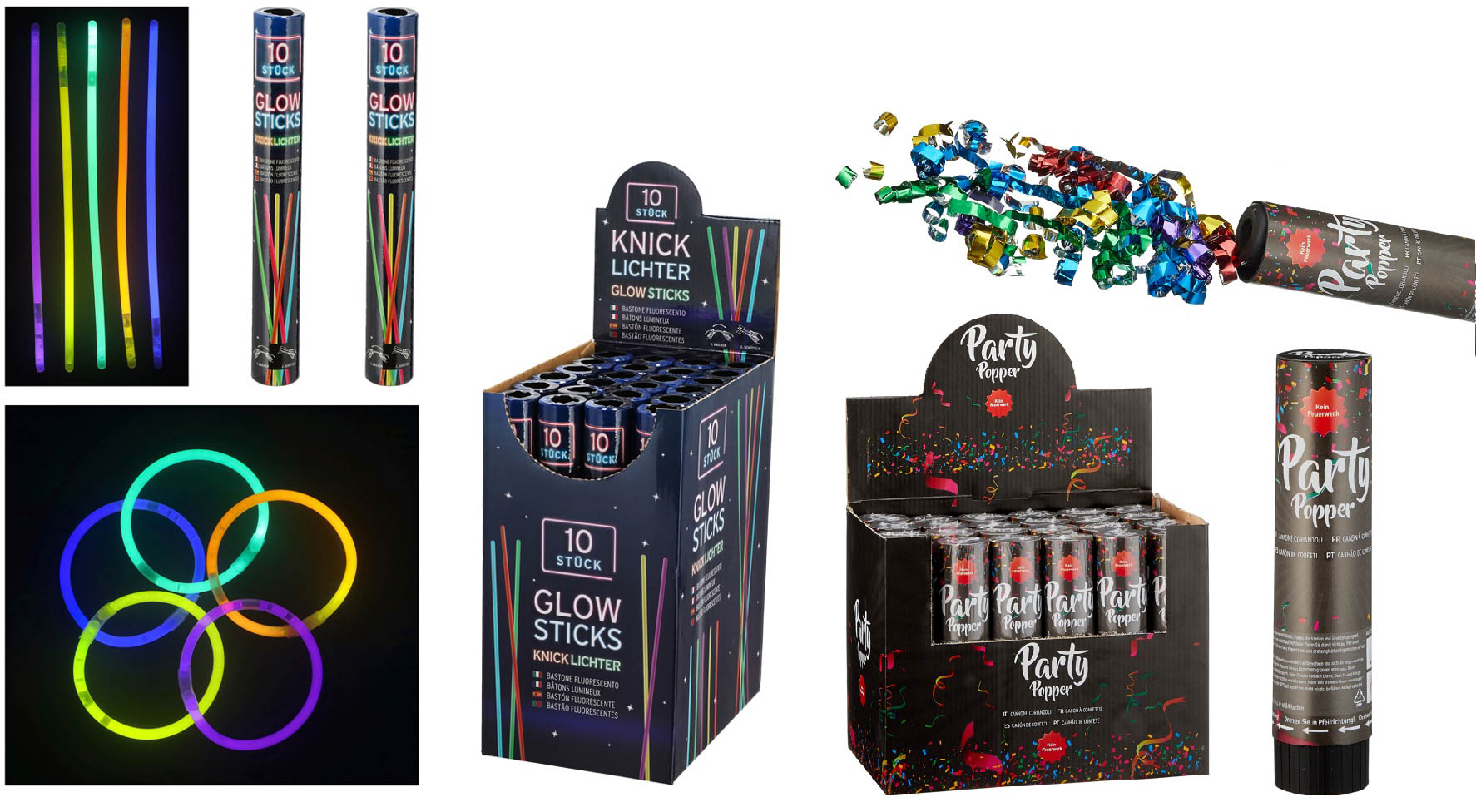 Mischkarton Party Popper und Knicklichter