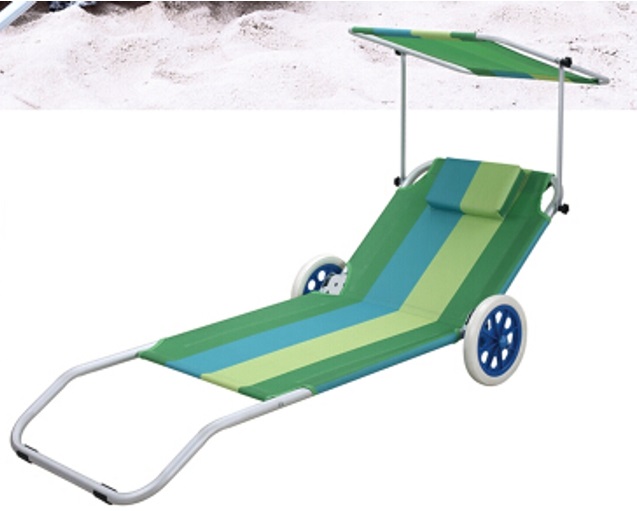 Strandliege Alu mit Rollen grün-gestreift (45228)