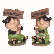 Dekofigur " Maulwurf mit Willkommen-Schild"