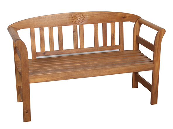 Holzbank mit Ornament, 2-Sitzer