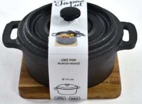 Eisen-Kochtopf mit Bambus Untersetzer