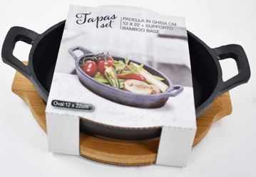 Gußeisenpfanne mit Bambus Schale