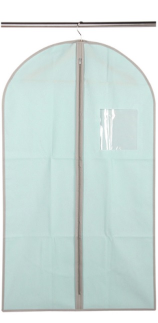 Kleiderschutzhülle, pastellblau mit grau abgesetz-
