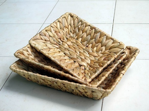 Dekoschalen-Set aus Wasserhyazinthe, rechteckig