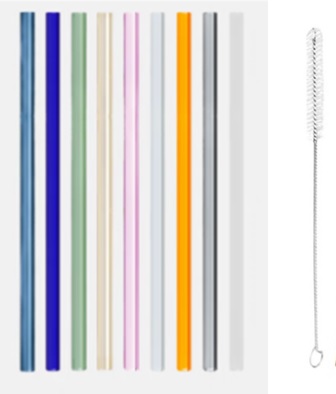 6 Glas Trinkhalme + 1 Reinigungsbürste