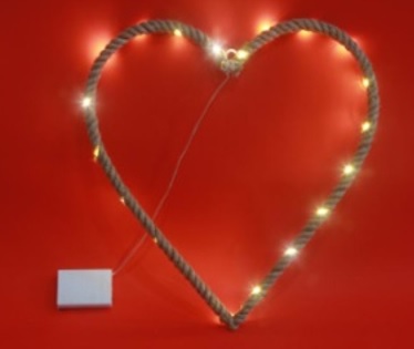 Herz aus Hanfseil mit 20 LED's