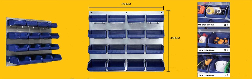 Werkstattwand mit Aufbewahrungsboxen