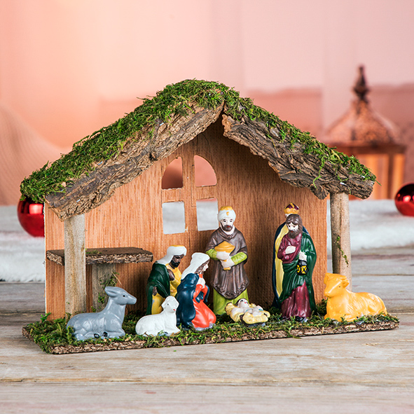 Weihnachtskrippe mit 9 Figuren