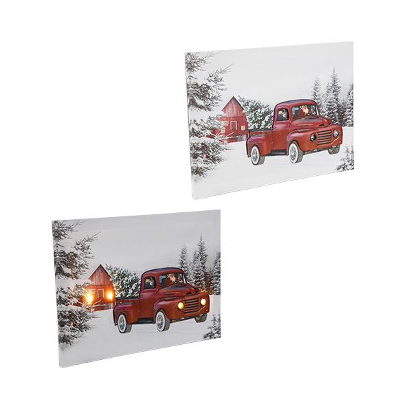 Wandbild 3D Metallmotiv Auto und Haus