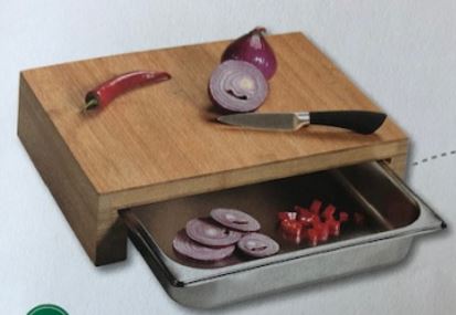 Schneidebrett aus Bambus mit Edelstahlschale