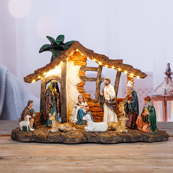 Beleuchtete Weihnachtskrippe