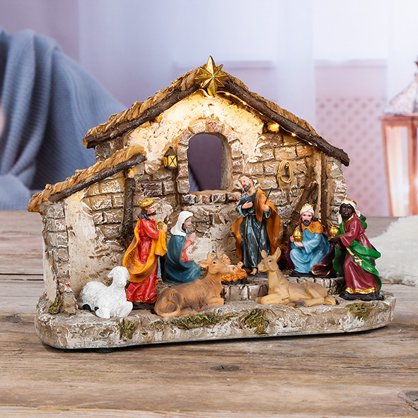 Beleuchtete Weihnachtskrippe