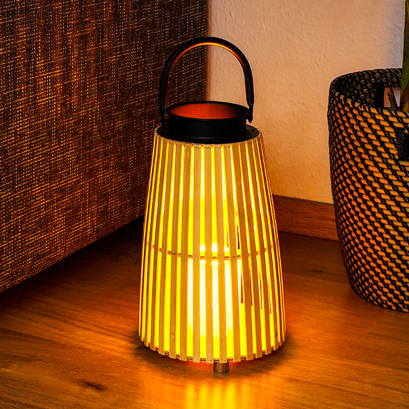 LED Holz-Rattan Laterne