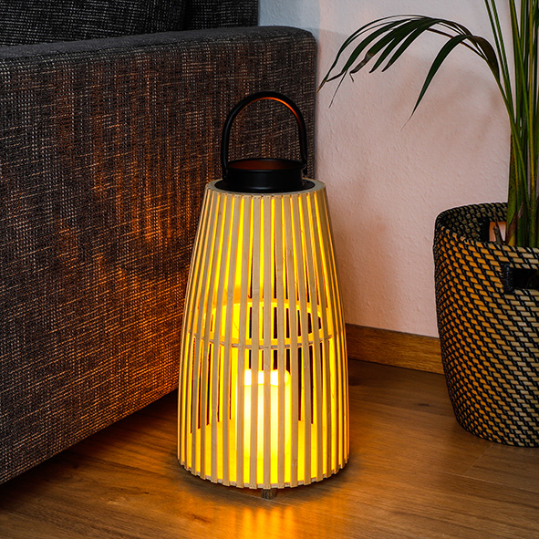 LED Holz-Rattan Laterne