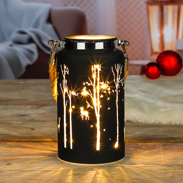 Windlicht mit Hirsch - und Baummuster