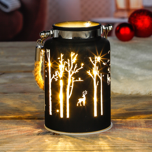 Windlicht mit Hirsch - und Baummuster