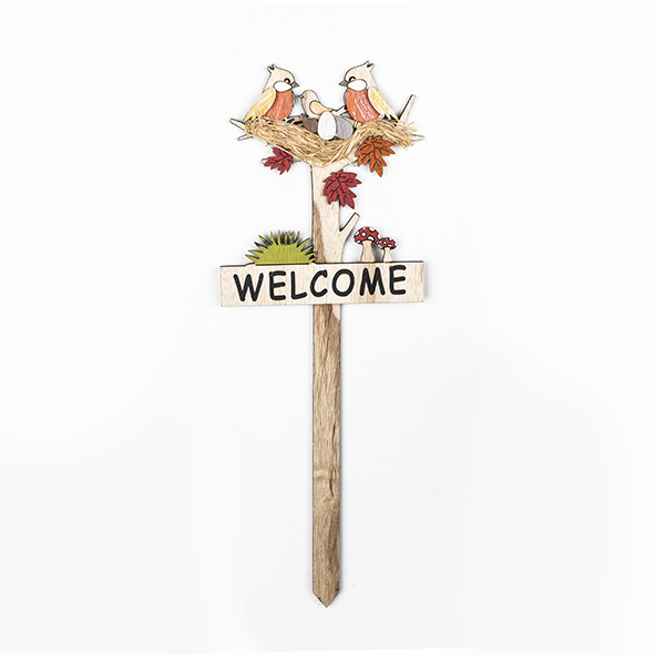Holzstecker bunt mit Schriftzug Welcome