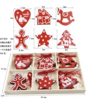 Holzbaumbehang Weihnachtsmotive rot 90er Set