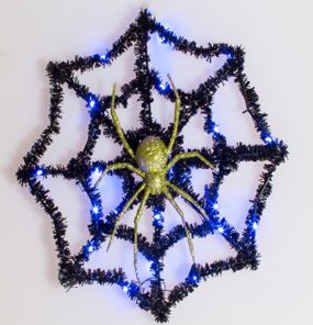 Halloweenspinnennetz mit Spinne und 20 LEDs
