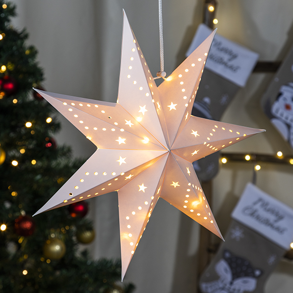 Papier Stern mit 15 warm weißen LED