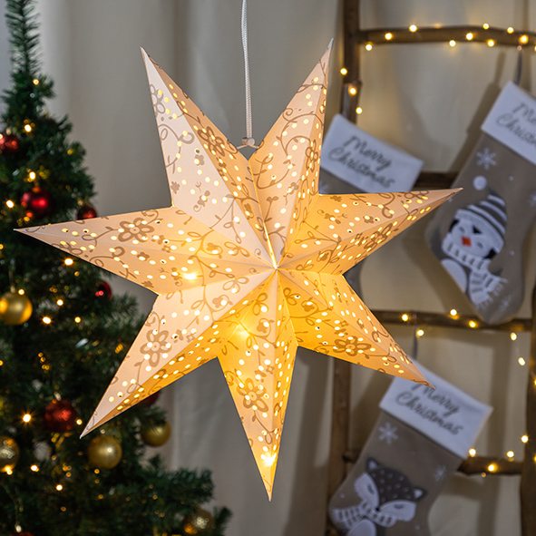 Papier Stern mit 15 warm weißen LED