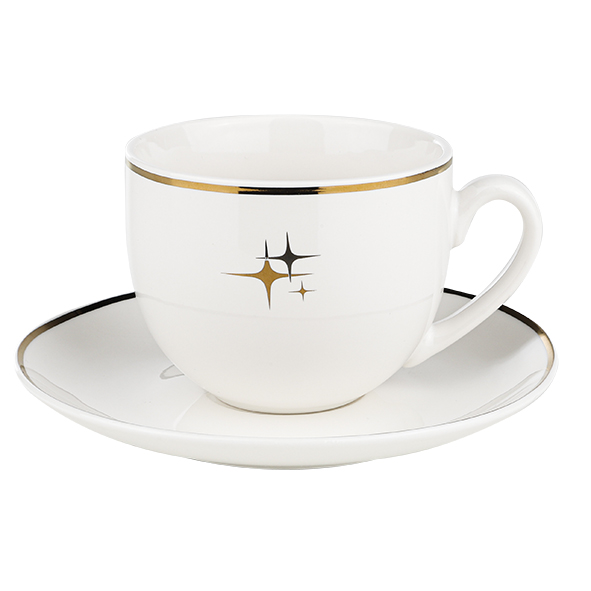 Tasse mit Untertasse Motiv mit Goldrand