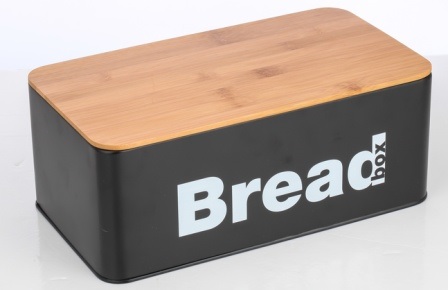 Brotkasten mit Bambusdeckel aus Metall