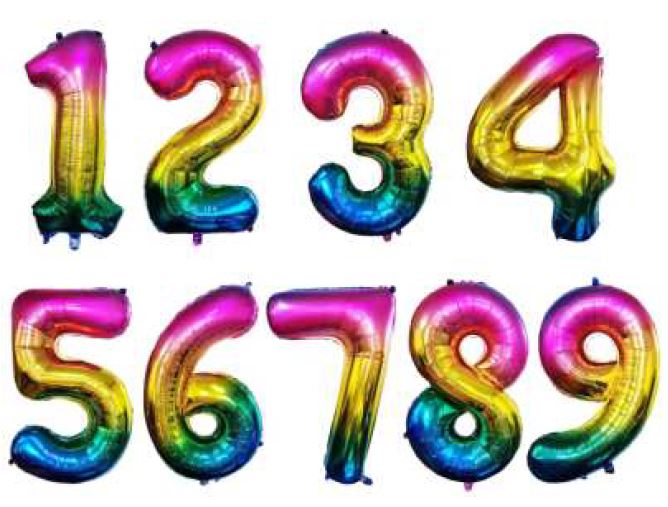 Folienballon, bunt, 0-9, 81cm