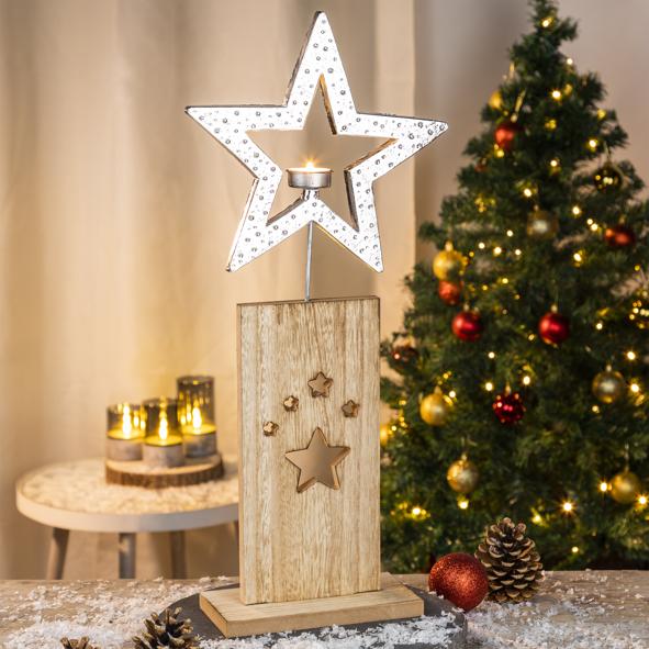 Holzsäule mit Metallstern Optik