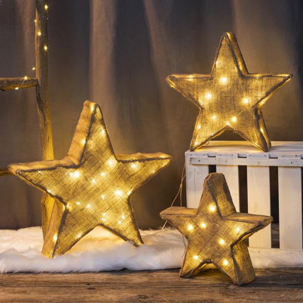 3er Set LED Sterne aus Jute