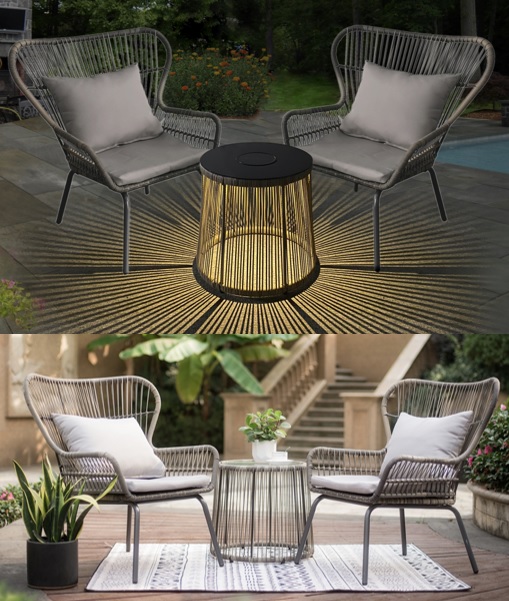 Rattan Stühle mit LED Solar Tisch