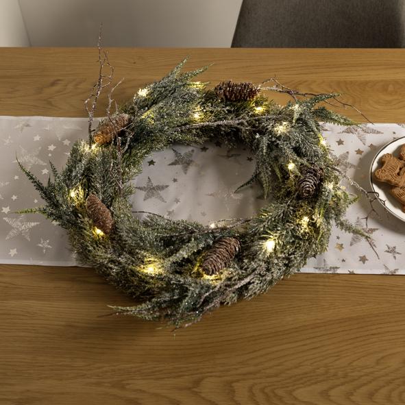 LED-Weihnachtskranz mit Schnee-Optik
