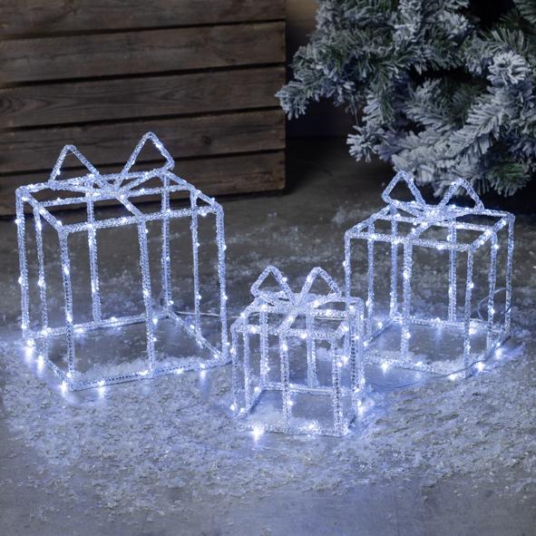 LED-Geschenkboxen in Kristalloptik, 3er Set