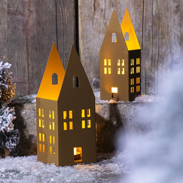 Kerzenhalter Haus aus Metall, 2er Set