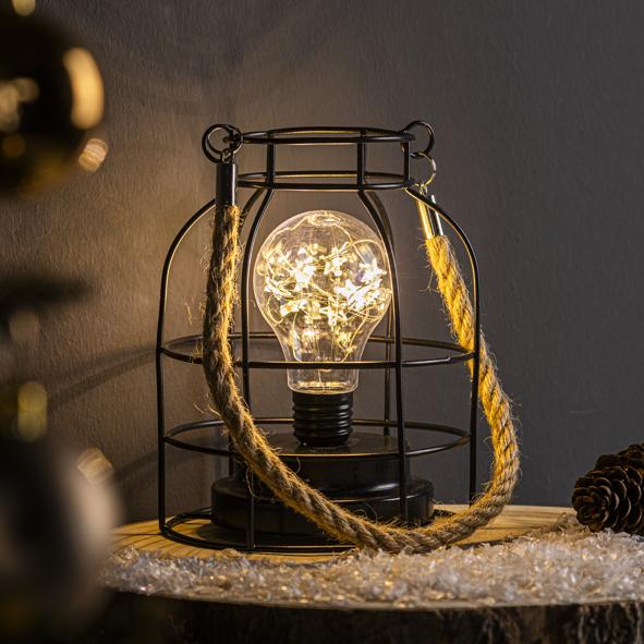 LED Metall Laterne m. Glühbirne