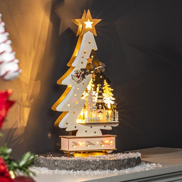 LED Weihnachtsbaum mit Stadt aus Holz