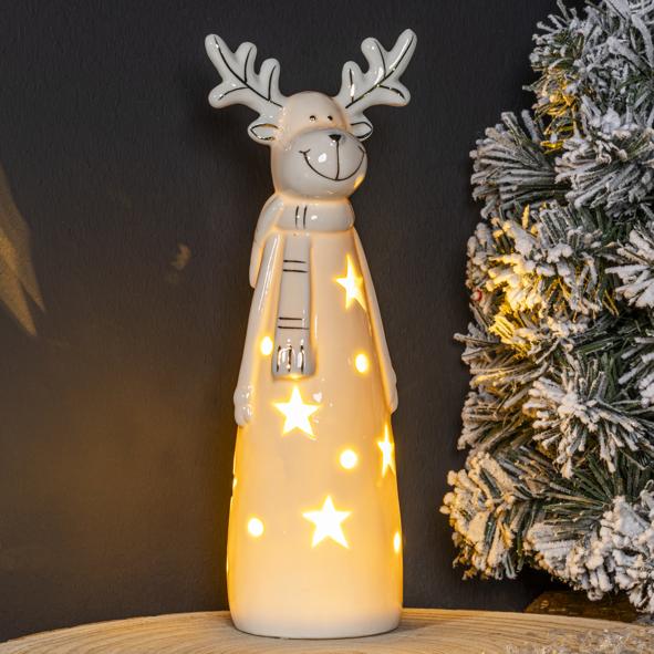 Rentier-Figur aus Porzellan mit LED