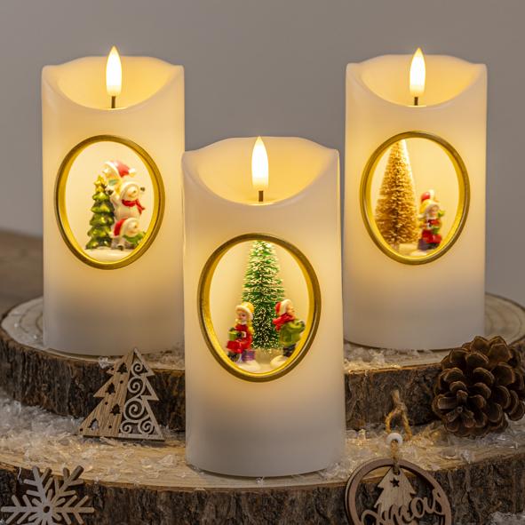 LED Weihnachtskerze mit Figuren & Musik