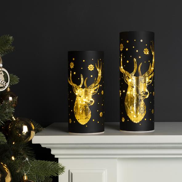 LED Deko-Glas mit Rentier, 2er Set