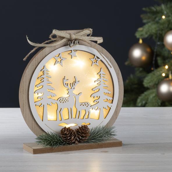 LED Holzdekoration Rentier, rund