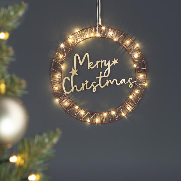 LED Weihnachtskranz "Merry Christmas" aus Metall