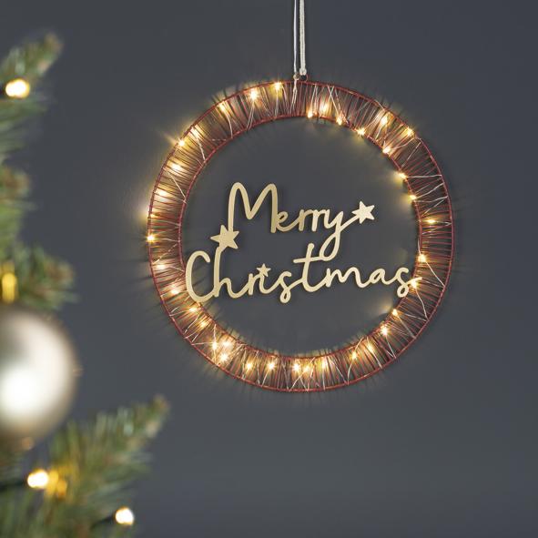 LED Weihnachtskranz "Merry Christmas" aus Metall
