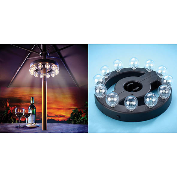 Schirmbeleuchtung mit 12 Glühbirnen