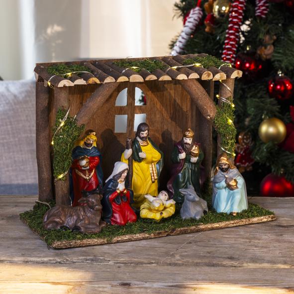 LED Weihnachtskrippe aus Holz
