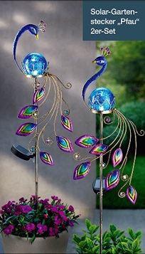 LED Solar Gartenstecker Pfau 2er Set