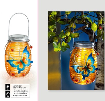 LED Solar Glaslampe Schmetterling