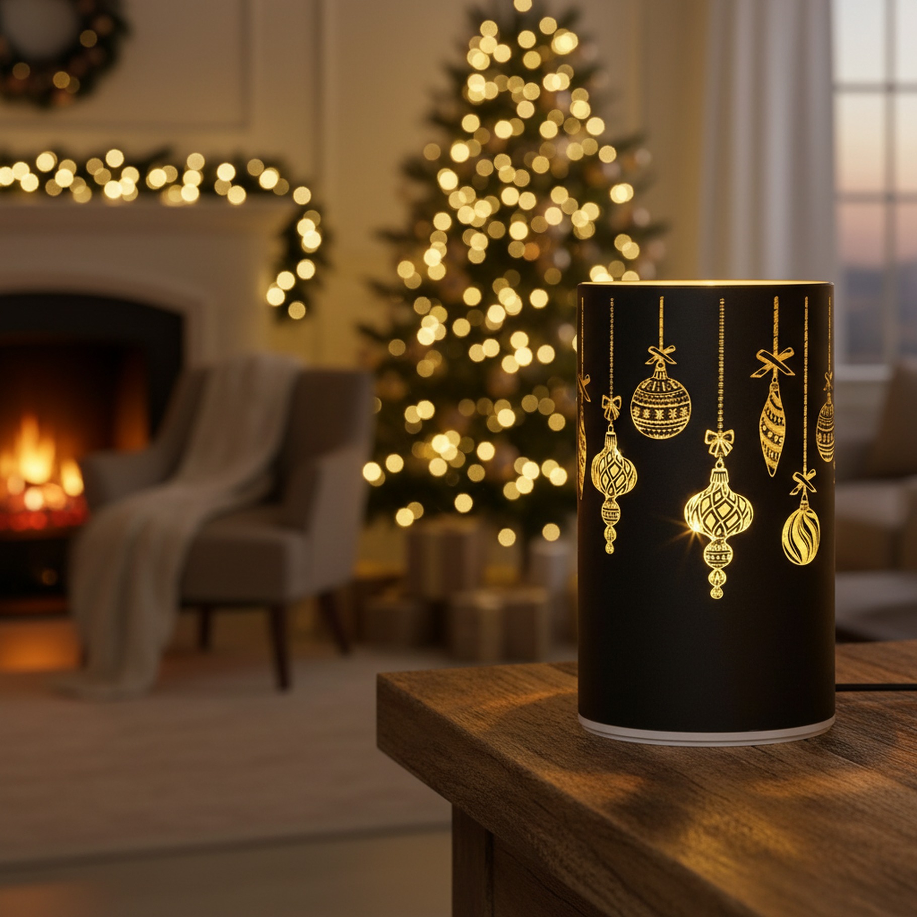 Rotierendes Windlicht mit Wintermotiv